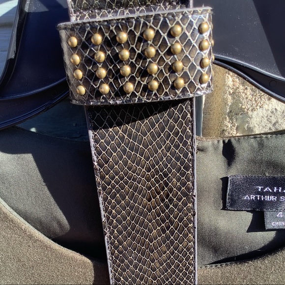 Tahari Arthur Levine Olive dress with belt - Picture 3 of 8